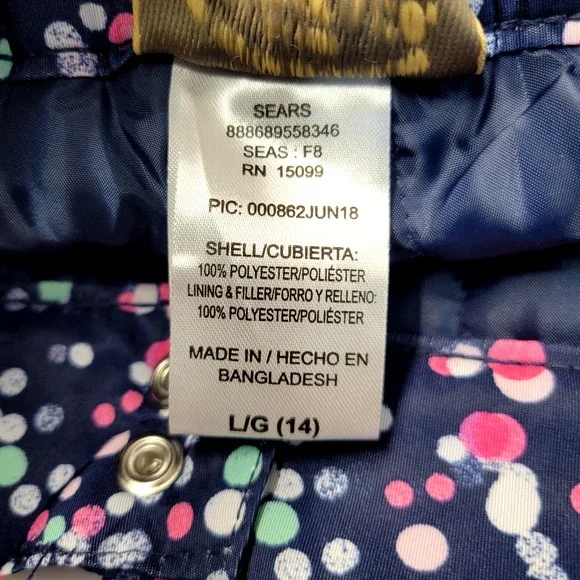 New Roebuck & Co Snow Pants Girls Large 14 Navy Blazer Water Resistant Dots - Picture 14 of 16
